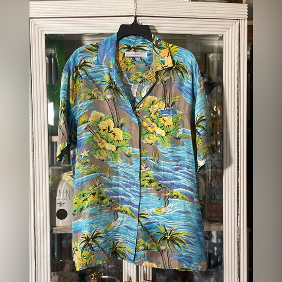 Anne Pinkerton surfer print silk vintage shirt women’s M - Picture 13 of 13